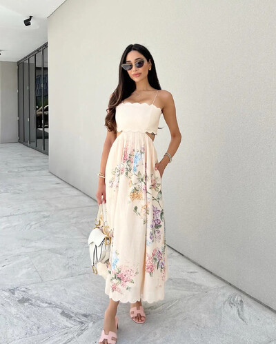 Κομψό γυναικείο φόρεμα με κοίλο τύπωμα Σέξι αμάνικα χωρίς πλάτη φορέματα σε γραμμή Α Καλοκαιρινή γυναικεία μόδα πάρτι Vestidos