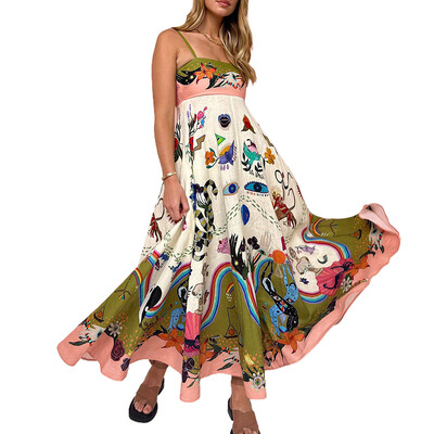 Ljetne lanene cvjetne maksi haljine za žene 2024. Seksi sarafani bez leđa A kroja Elegantne večernje haljine za zabavu Ženska ležerna haljina za plažu