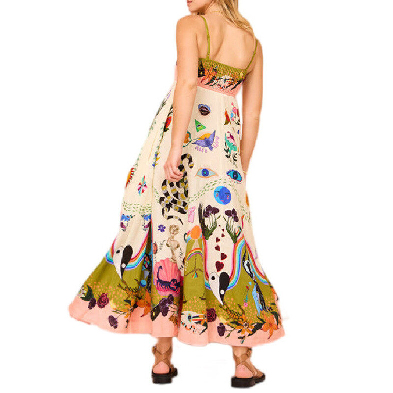 Ljetne lanene cvjetne maksi haljine za žene 2024. Seksi sarafani bez leđa A kroja Elegantne večernje haljine za zabavu Ženska ležerna haljina za plažu
