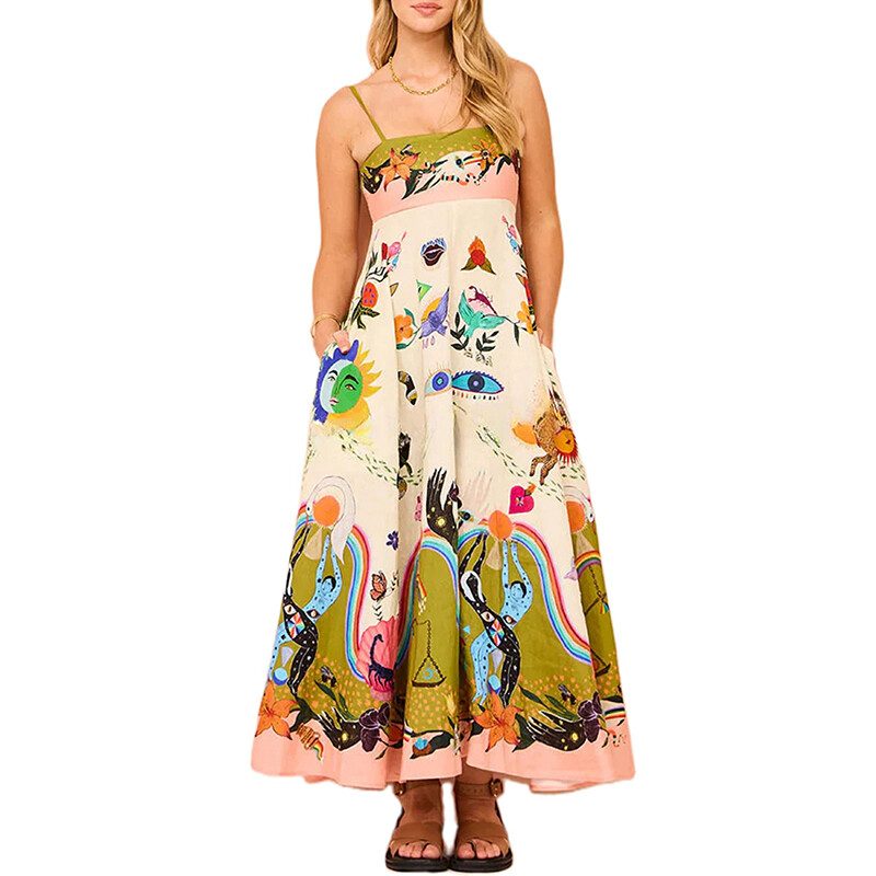 Ljetne lanene cvjetne maksi haljine za žene 2024. Seksi sarafani bez leđa A kroja Elegantne večernje haljine za zabavu Ženska ležerna haljina za plažu