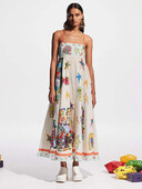 Madinga spausdinta suknele, skirta moterims, laisvalaikio kvadratinė apykakle, be rankovių, be nugarų moteriškos maksimalios suknelės 2024 m. Vasaros, Naujas, elegantiškas moteriškas chalatas