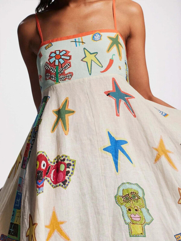 Madinga spausdinta suknele, skirta moterims, laisvalaikio kvadratinė apykakle, be rankovių, be nugarų moteriškos maksimalios suknelės 2024 m. Vasaros, Naujas, elegantiškas moteriškas chalatas