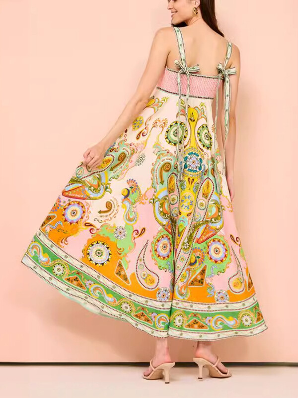 2024. aasta suvemoodsad ja elegantsed naiste puhkusestiilis pikad kleidid seksika trükitud varrukateta suure swingseelikuga