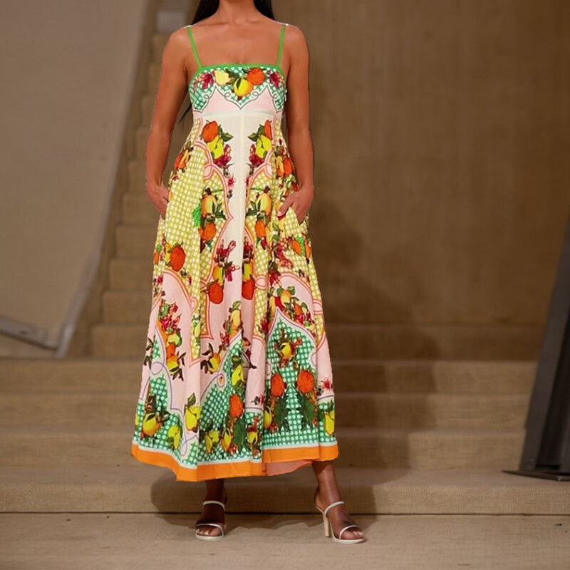 Ruffle Midi Kleit Naiste Y2K Graafika Armas A Line Graffiti Print Pikad Cami kleidid Lendav Sundress Vintage Clubwear Puhkus Boho