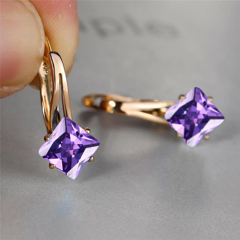 Mieli moteriški šampano kvadratiniai papuošalai Prabangūs krištolo cirkonio akmens auskarai Rožinio aukso spalvos vestuviniai auskarai moterims