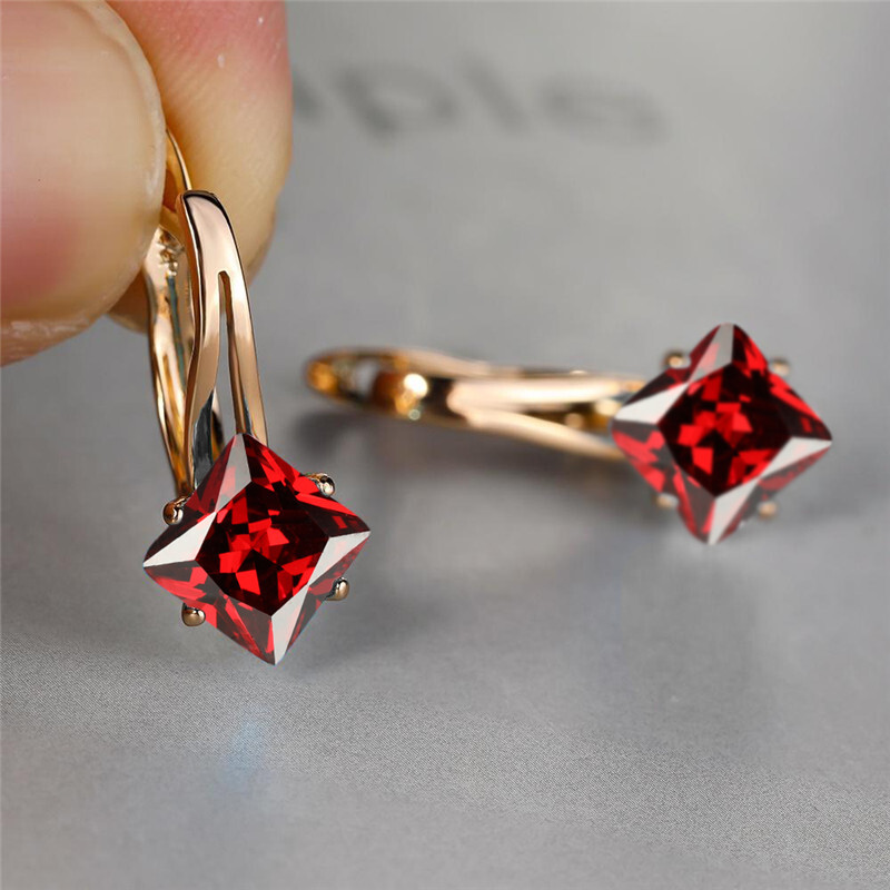 Mieli moteriški šampano kvadratiniai papuošalai Prabangūs krištolo cirkonio akmens auskarai Rožinio aukso spalvos vestuviniai auskarai moterims