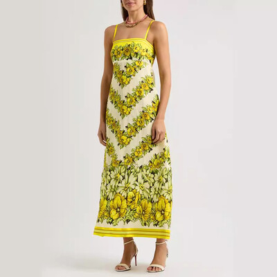 Καλοκαιρινό φόρεμα με ψηλόμεσο λαιμόκοψη Κομψό αμάνικο μοτίβο εκτύπωσης φόρεμα A-line 2024 Φόρεμα διακοπών με μεγάλο στρίφωμα εξώπλατο