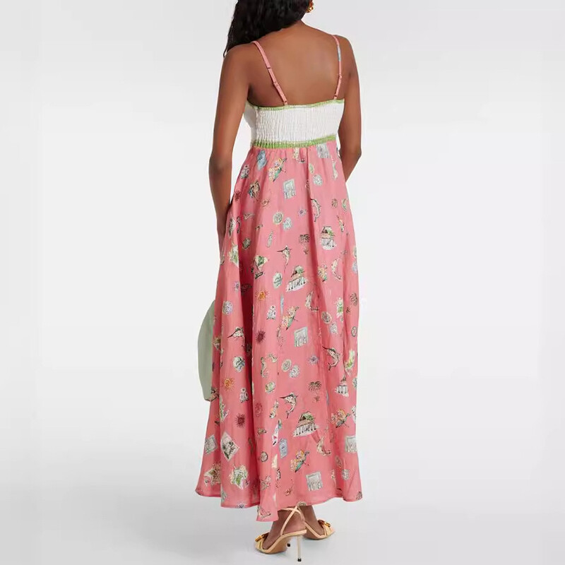 Καλοκαιρινό φόρεμα με ψηλόμεσο λαιμόκοψη Κομψό αμάνικο μοτίβο εκτύπωσης φόρεμα A-line 2024 Φόρεμα διακοπών με μεγάλο στρίφωμα εξώπλατο