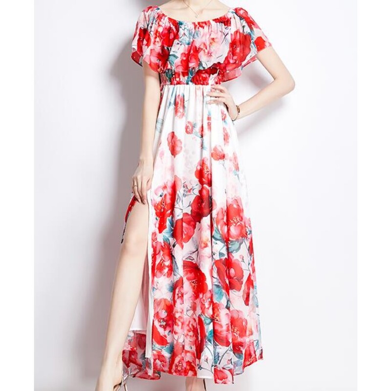 Stiilne, seksikas õlgadeta volangidega kleit Haldjas vabaaja A-kujuline kleit suvine rannapuhkuse kleit naiste kleidid