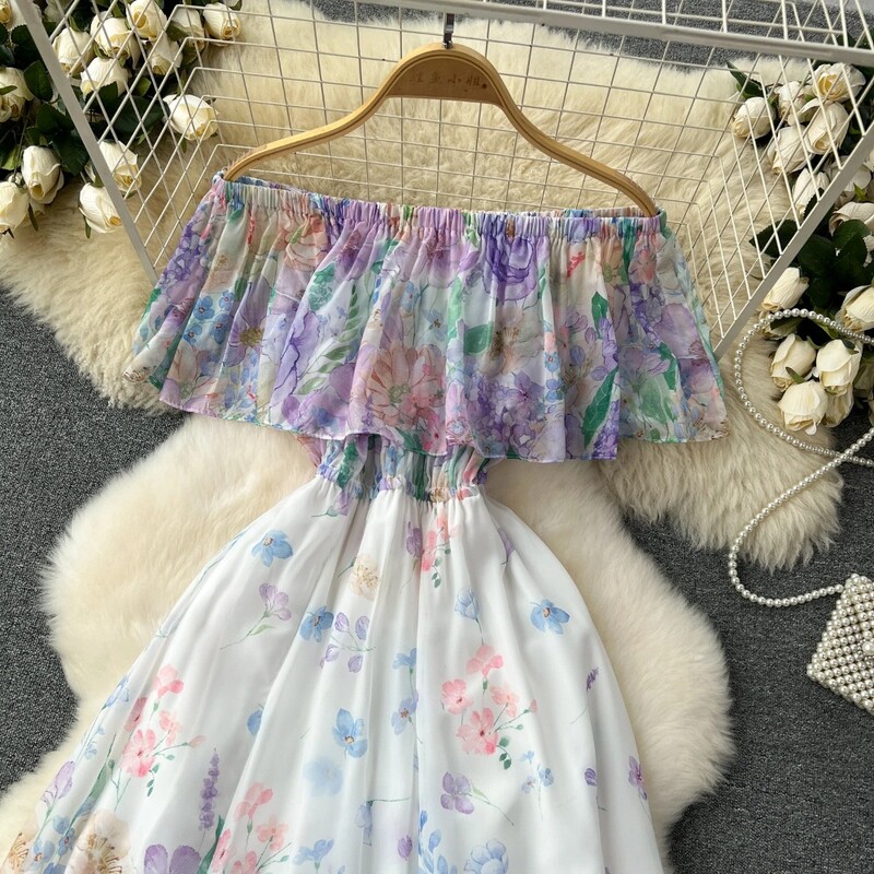 Stiilne, seksikas õlgadeta volangidega kleit Haldjas vabaaja A-kujuline kleit suvine rannapuhkuse kleit naiste kleidid