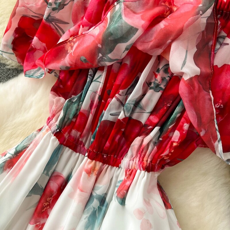 Stiilne, seksikas õlgadeta volangidega kleit Haldjas vabaaja A-kujuline kleit suvine rannapuhkuse kleit naiste kleidid