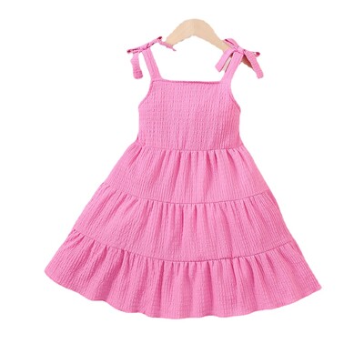 Lapsed Tüdrukud Suvised Printsessid Kleidid Sukarbid Ühevärviline Kleit Igapäevane Lihtsas Stiilis Moodsad riided 4-7-aastastele tüdrukutele