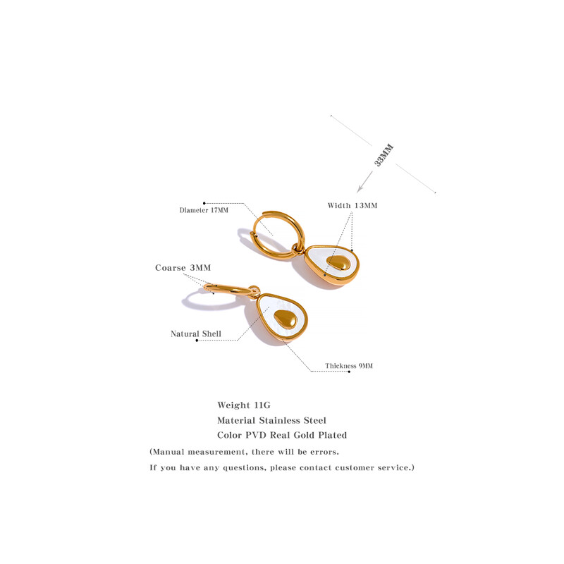 Yhpup Golden Avocado Drop roostevabast terasest puust Huggie Hoop kõrvarõngad naistele Natural Shell mood võlu armas ehe kingitus