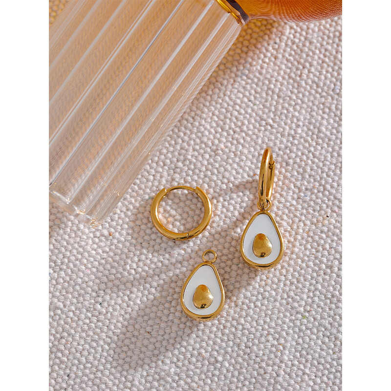 Yhpup Golden Avocado Drop roostevabast terasest puust Huggie Hoop kõrvarõngad naistele Natural Shell mood võlu armas ehe kingitus