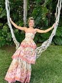 Elegantne duge haljine s otisnutim volanima, duge ženske haljine s izdubljenim leđima, bez leđa, dugi ogrtači Modna ženska ulična odjeća za zabavu na odmoru