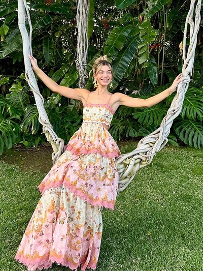 Elegantne duge haljine s otisnutim volanima, duge ženske haljine s izdubljenim leđima, bez leđa, dugi ogrtači Modna ženska ulična odjeća za zabavu na odmoru