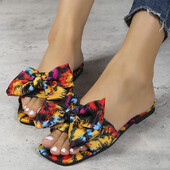 Vasaros moteriškos šlepetės su lanku, plokščios lauko paplūdimio basutės, moteriškos čiuožyklos 2023 m. Korėjos tendencija, moteriškos šlepetės, didelis 43 dydis