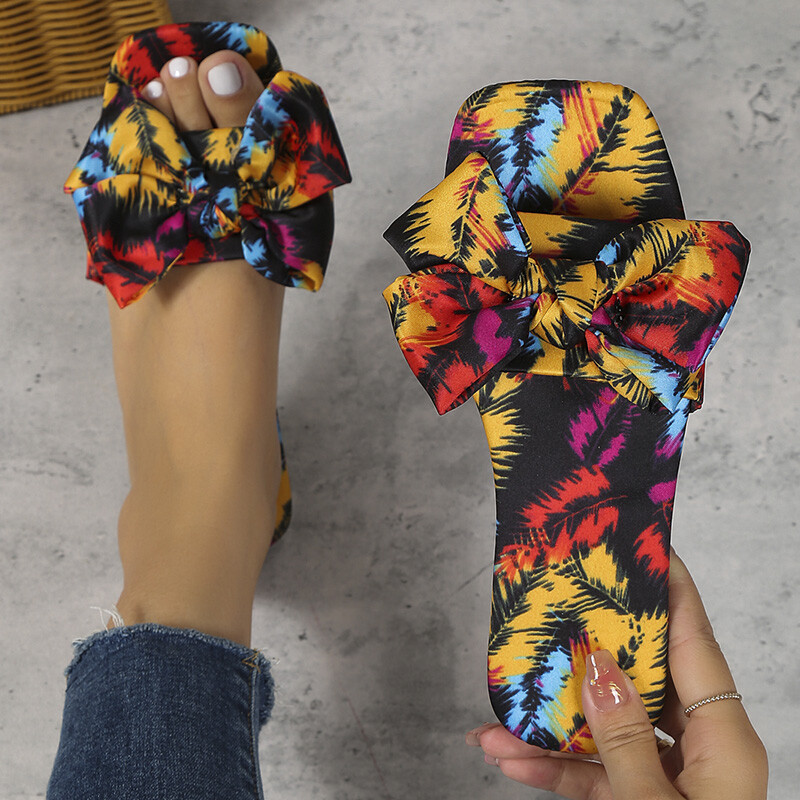 Vasaros moteriškos šlepetės su lanku, plokščios lauko paplūdimio basutės, moteriškos čiuožyklos 2023 m. Korėjos tendencija, moteriškos šlepetės, didelis 43 dydis