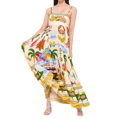 Naiste vabaajakleit Inss vabaaja kleit Euroopa ja Ameerika kevadsuvi uus seksikas supendariga printiga kleit