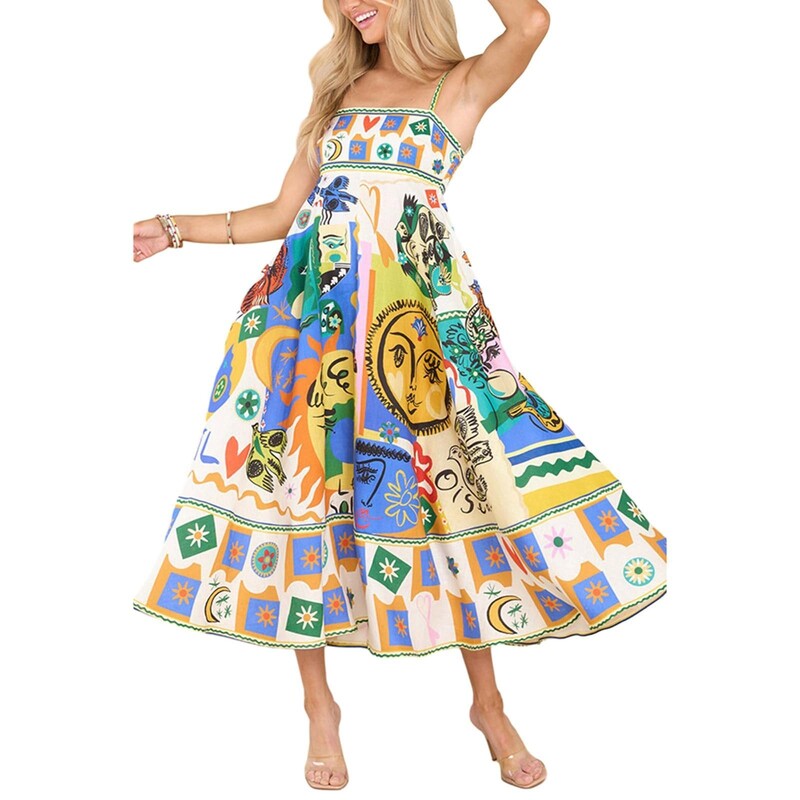 Naiste vabaajakleit Inss vabaaja kleit Euroopa ja Ameerika kevadsuvi uus seksikas supendariga printiga kleit