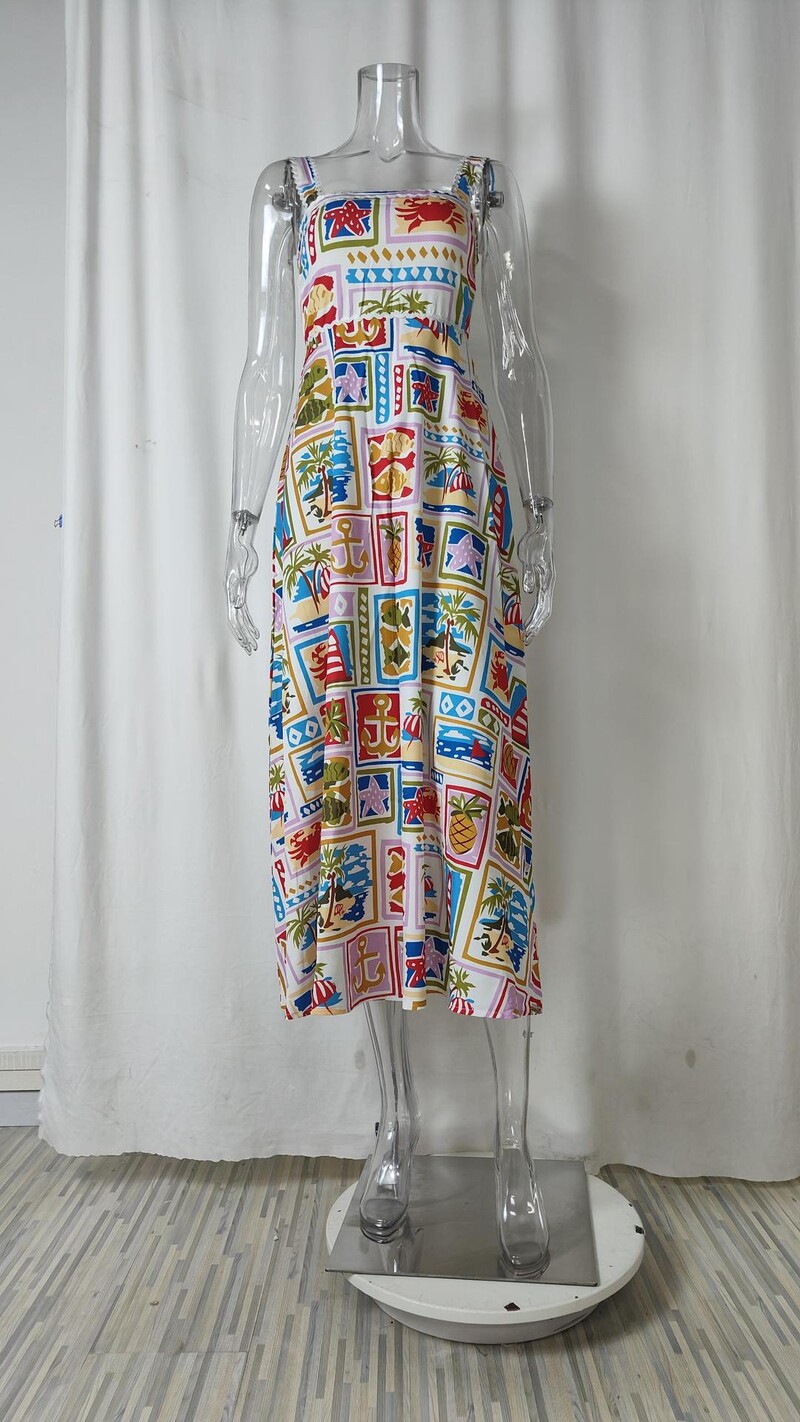 Vintažinio spausdinimo maksi suknelė moteriška vasarinė elegantiška berankove Boho klostuotos suknelės madingi gatvės drabužiai Šventiniai paplūdimio vakarėliai ilgi chalatai