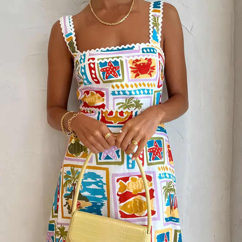 Vintažinio spausdinimo maksi suknelė moteriška vasarinė elegantiška berankove Boho klostuotos suknelės madingi gatvės drabužiai Šventiniai paplūdimio vakarėliai ilgi chalatai