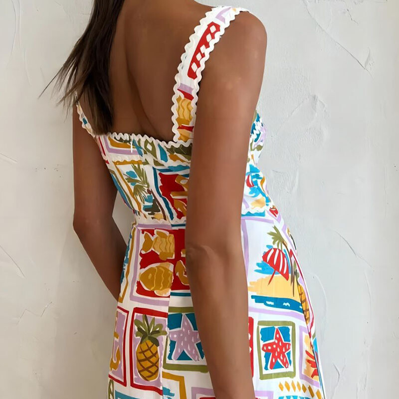 Vintažinio spausdinimo maksi suknelė moteriška vasarinė elegantiška berankove Boho klostuotos suknelės madingi gatvės drabužiai Šventiniai paplūdimio vakarėliai ilgi chalatai