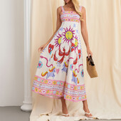 Naiste Boho pikk kleit Boheemlasmustriga varrukateta kandiline kaelus A-kujuline kleit pidulikule puhkusele lendlev rannakleit