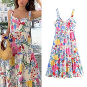 TRAF Print Midi γυναικείο φόρεμα φλοράλ με φερμουάρ Γυναικείο φόρεμα 2024 Καλοκαίρι Νέα μόδα Κομψά, καθημερινά γυναικεία ρούχα διακοπών