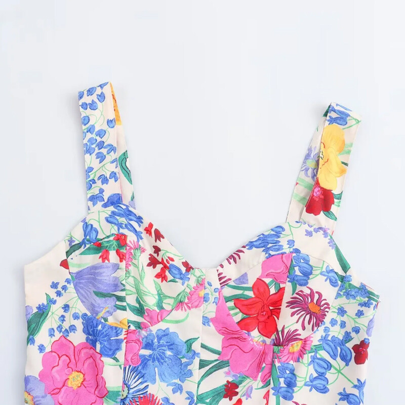 TRAF Print Midi γυναικείο φόρεμα φλοράλ με φερμουάρ Γυναικείο φόρεμα 2024 Καλοκαίρι Νέα μόδα Κομψά, καθημερινά γυναικεία ρούχα διακοπών