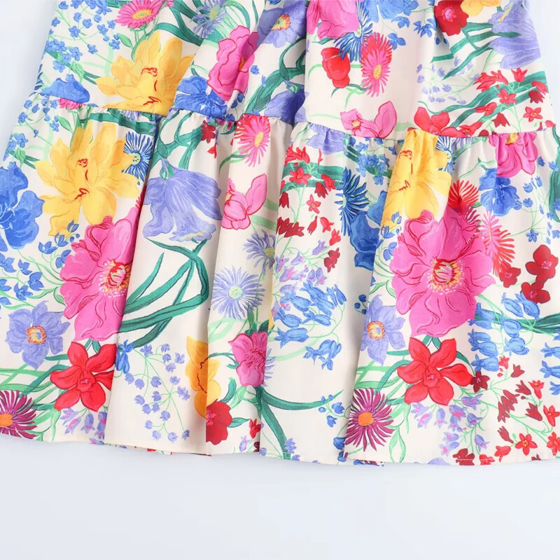 TRAF Print Midi γυναικείο φόρεμα φλοράλ με φερμουάρ Γυναικείο φόρεμα 2024 Καλοκαίρι Νέα μόδα Κομψά, καθημερινά γυναικεία ρούχα διακοπών