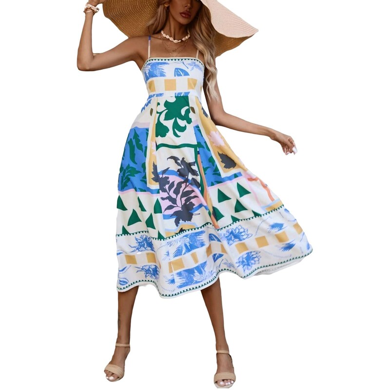 Europa și America de primăvară și vară rochie nouă sexy cu bretele cu imprimeu INSS rochie lejeră de vacanță