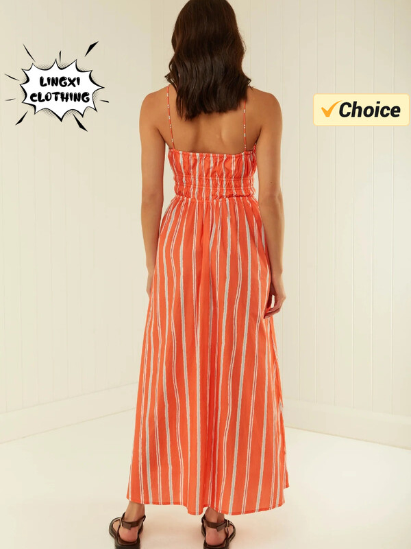 2024. aasta suvemood Seksikas rihmaga trükitud boheemlaste naiste pikk kleit pühade stiilis, ühe õlaga trükitud pikk kleit