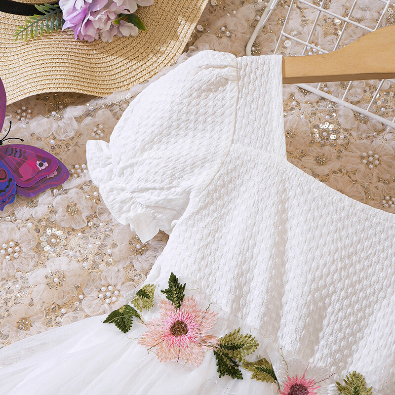 Suvine uus mullivarrukatega üherealine kaelusega lillevööga võrkkleit alg- ja keskkooli tüdrukutele