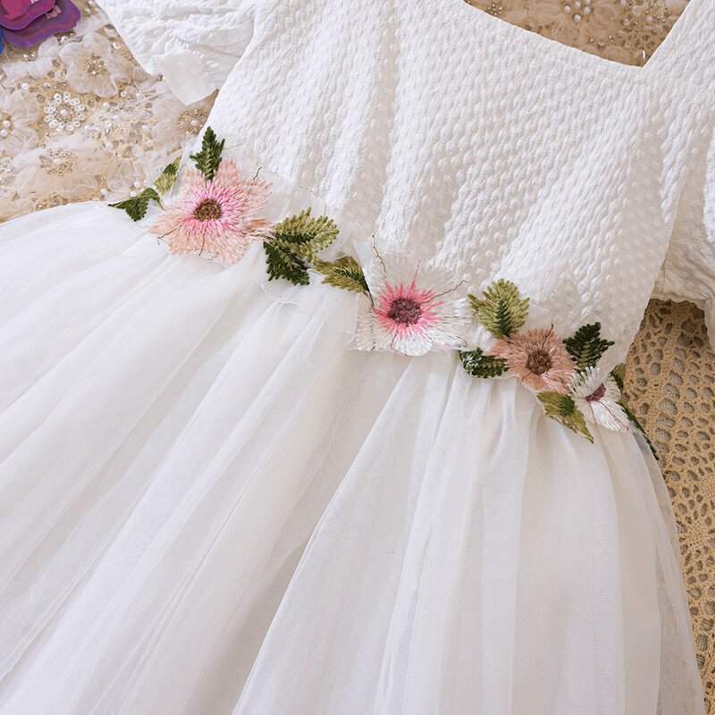 Suvine uus mullivarrukatega üherealine kaelusega lillevööga võrkkleit alg- ja keskkooli tüdrukutele