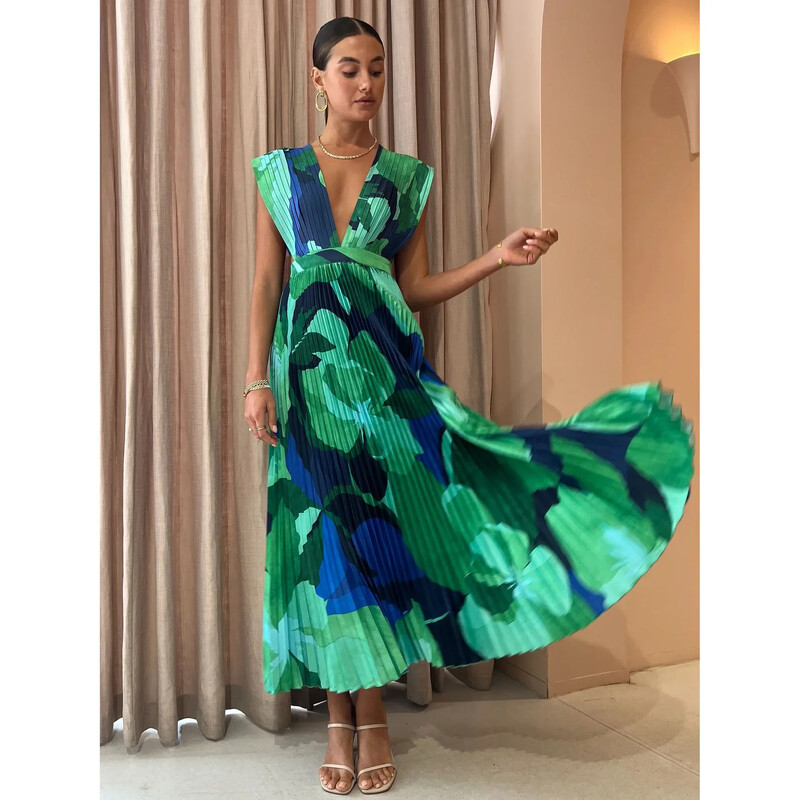 Naiste S-XL suurus Uus Euroopa ja Ameerika kevad/suvi plisseeritud varrukateta vabaajakleit INS avar naiste kleit puhkuseks