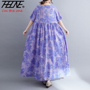 Robe Plus Size Καλοκαιρινό Γυναικείο Φόρεμα 2023 Floral Loose Vestidos Para Mujer Casual Maxi Print Βαμβακερό λινό Oversized Bohemian