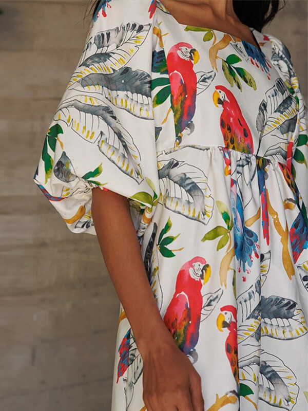 Μόδα στάμπα Boho Maxi Φόρεμα για Γυναικεία Vintage κοντό μανίκι O λαιμό γραφικό φαρδύ λουλούδι μακρύ φόρεμα 2024 Νέα γυναικεία ρόμπα