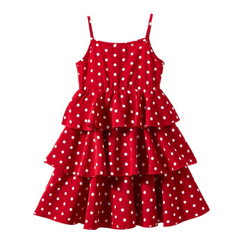 Mudkingdom Big Girls Spaghetti Strap Dress Summer Polka Dots Tiered Cami Dress for Girls Модни Ежедневни Детски Дрехи