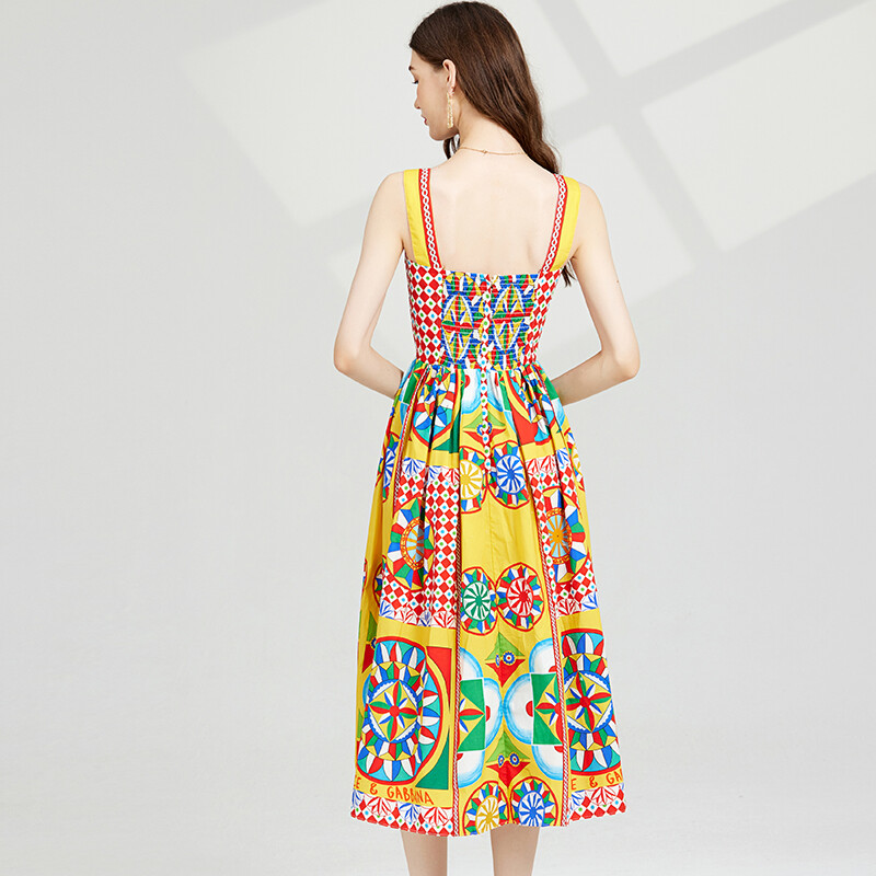Vasaros atostogų spagečių dirželis ilga suknelė moteriška paminkštinta taurė Colorblock Print Užtrauktukas Elastingas Be nugaros paplūdimio Midi Vestidos