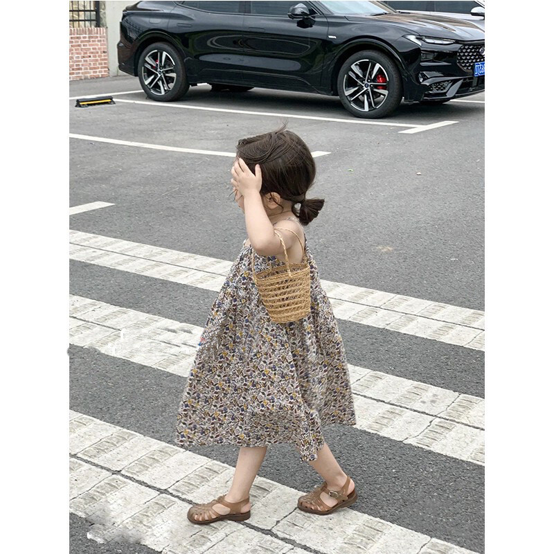 Kamizol haljina za djevojčice za ljeto Nova sling haljina za plažu Haljina u blagdanskom stiluDječja odjeća Retro haljina bez rukava s cvjetovima