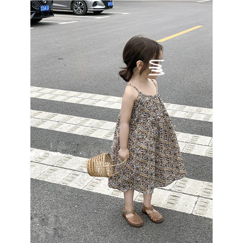 Kamizol haljina za djevojčice za ljeto Nova sling haljina za plažu Haljina u blagdanskom stiluDječja odjeća Retro haljina bez rukava s cvjetovima