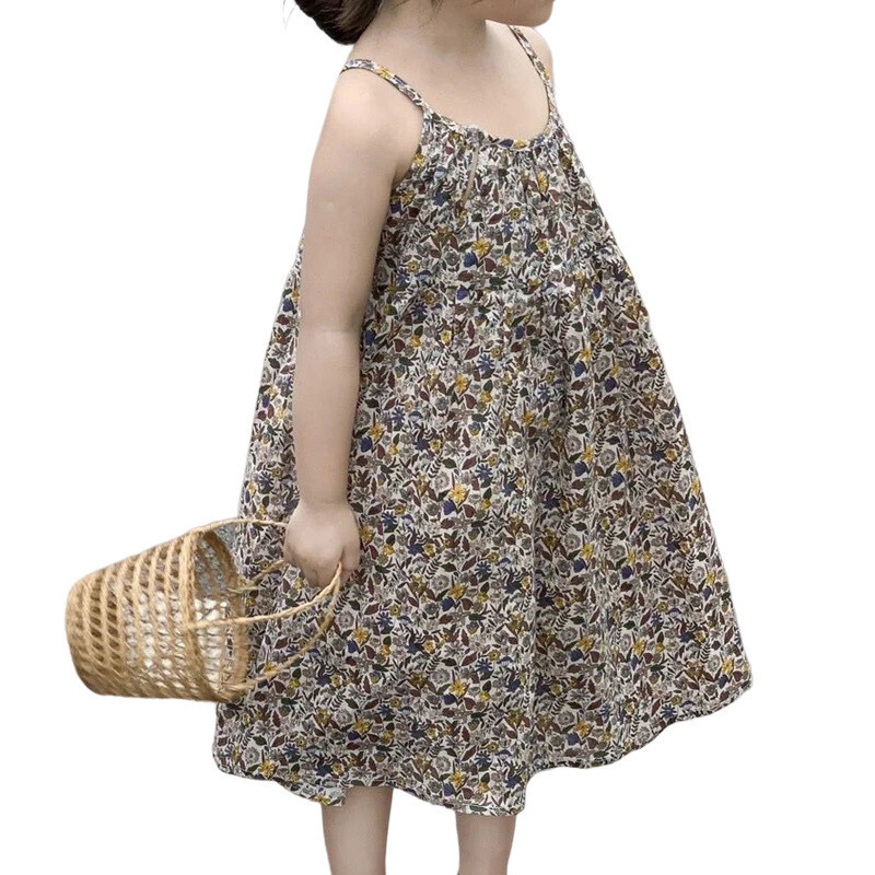 Kamizol haljina za djevojčice za ljeto Nova sling haljina za plažu Haljina u blagdanskom stiluDječja odjeća Retro haljina bez rukava s cvjetovima