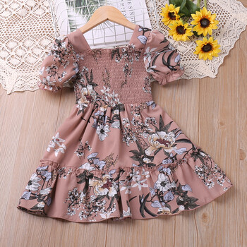 Humor Bear Girls Dress Summer Puff-Sleeve Floral Printed Sweet Princess Dress Toddler Ruffle Детски дрехи