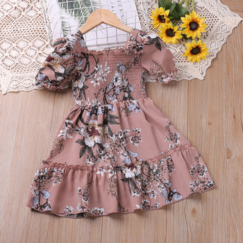 Humor Bear Girls Dress Summer Puff-Sleeve Floral Printed Sweet Princess Dress Toddler Ruffle Детски дрехи