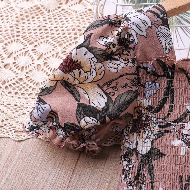 Huumor karutüdrukute kleit suvine puhvis varrukas Lilletrükiga armas printsesskleit Väikelaste volangidega lasteriided