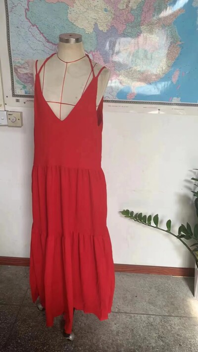 2024 Σέξι διπλό V λαιμόκοψη βαμβακερό καμισό φόρεμα για τις διακοπές