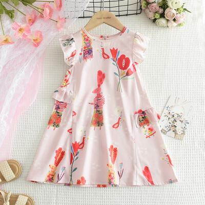 Bear Leader Lastekleidid Tüdrukutele Puidust kõrvarõngad Varrukateta Trükitud Kleit Suvine Igapäevane Vabaaja Stiilis Beebitüdrukute Riietus