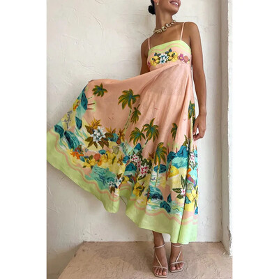 Naiste S-XL Suurus Uus Euroopa ja Ameerika kevad/suvine kammisooltrükiga vabaajakleit INS avar kõrge vöökohaga puhkusekleit