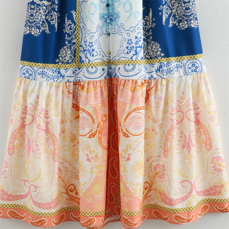 Καλοκαίρι 2024 Νέο προϊόν Γυναικεία Μόδα Casual Slim Fit με λαιμόκοψη V με μακρυμάνικο εμπριμέ φόρεμα